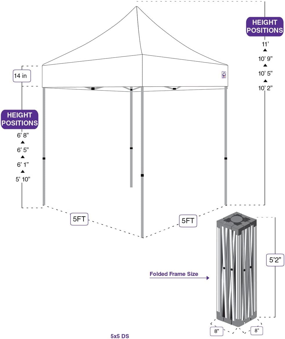 Impact Canopy 5x5 Pop Up Canopy Tent, Lightweight Powder Coated Steel Frame, Straight Leg, White