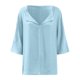 thumbnail image 5 of Gibobby Blusas Manga Larga Para Mujer Camisas de cuello en V de color sólido para mujer, blusa de manga corta de algodón y lino, blusas de túnica informales holgadas de verano（Aqua， XL), 5 of 5