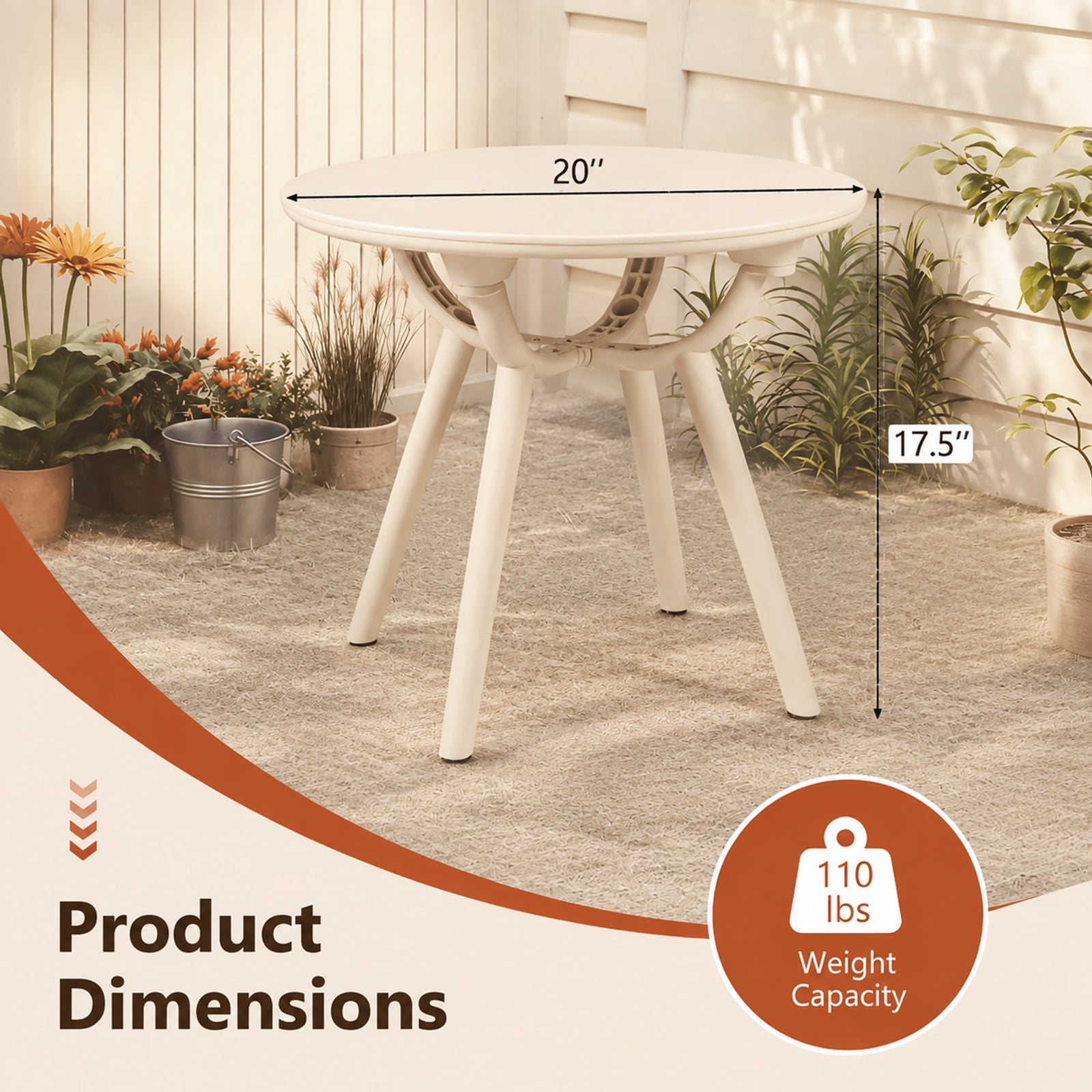 Furnibear Weather Resistant Circular Small End Table with Spacious Round Top and Molded PP ABS Build for Poolside Balcony Deck and Backyard, White