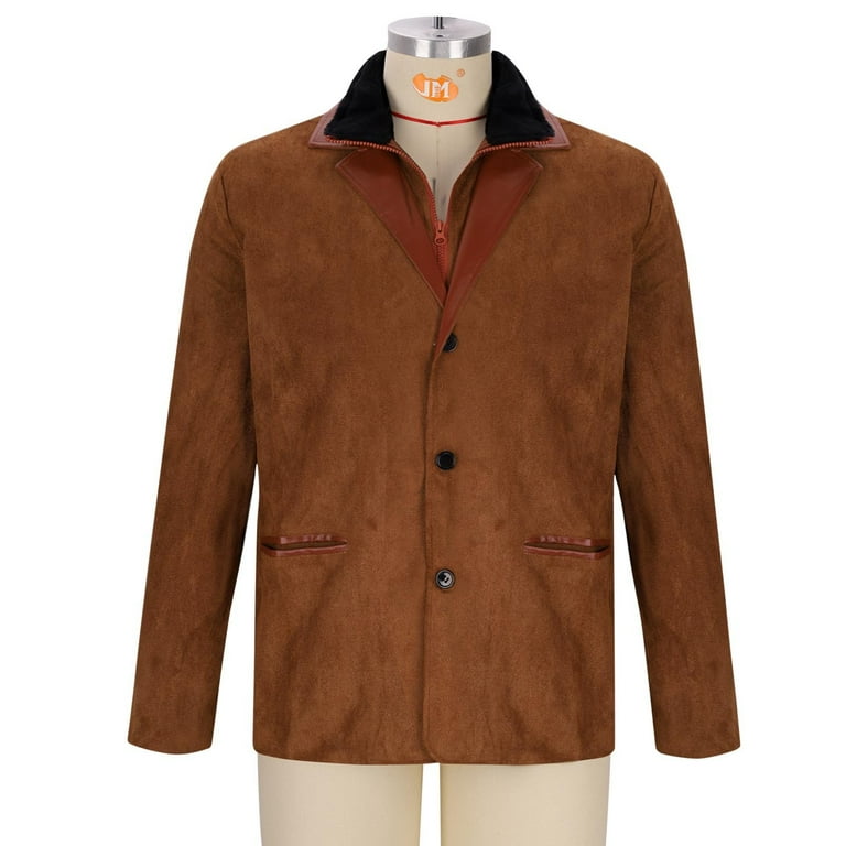HOOMEUMY Men's Suede Blazer Jacket Button Down Outerwear Brown