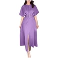 thumbnail image 2 of Women's Casual Solid Color Round Neck Short Sleeve Dress Lightweight Comfortable Polyester Loose Fit Midi Dress for Daily Work Outdoor Spring, 2 of 8