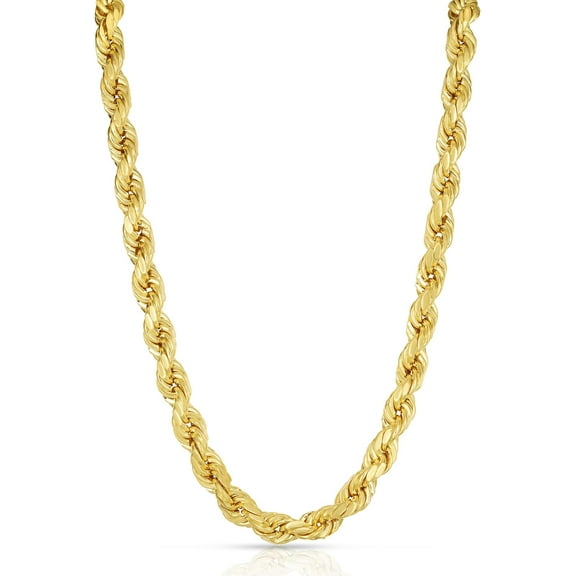 Floreo 10k Yellow Gold 10mm Diamond Cut Hollow Rope Chain Necklace