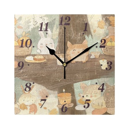 7.78in Cute Woodland Animal Square Wall and Table Clock Dual Use Vintage Design in Black or Gold