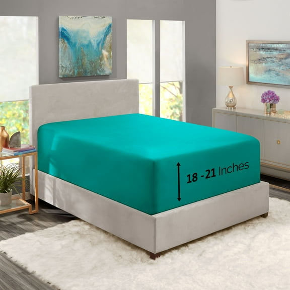 Clara Clark 1800 Microfiber Collection 18" - 21" Extra Deep Pocket Fitted Sheet, Twin Size, Teal