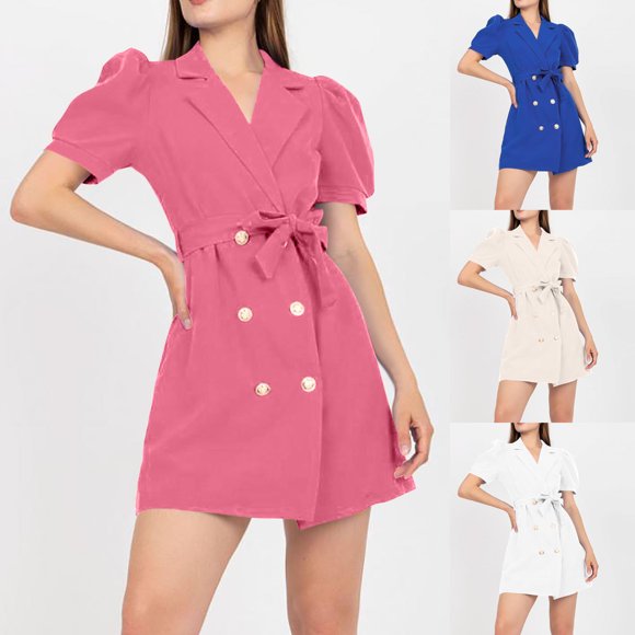 Sentmoon Date Night Dress Comfy 2026 Summer Solid Color Cute Dresses for Women Short Sleeve Lapel Button Down Travel Breathable Regular Fit Boho Dress for Date Night XXL