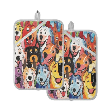 

Pot Holders Set of 2 Heat Resistant Potholders for Kitchen Easy Grip Oven Mitts for Microwave Oven Baking Kitchen BBQ Colorful Comic Style Dogs