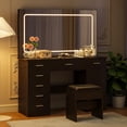 thumbnail image 1 of Black Vanity Desk with LED Mirror & 7 Drawers - Power Outlets, Hair Dryer Holder, 3 Light Modes, Adjustable Brightness - Large Storage Makeup Table for Bedroom - Black Finish, 1 of 8