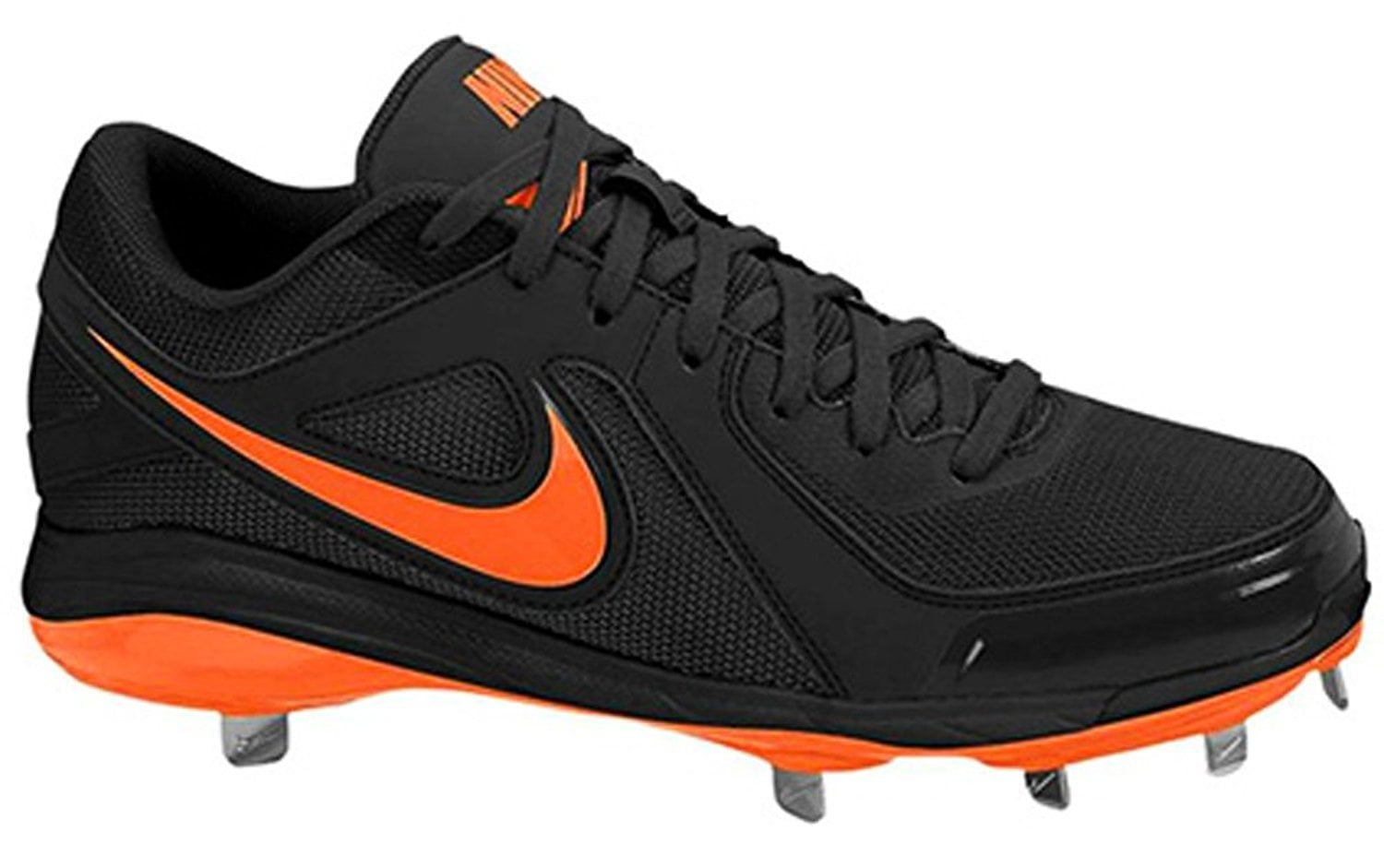 orange and black metal baseball cleats