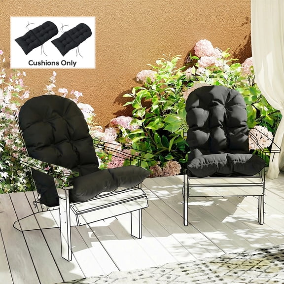 Outsunny Adirondack Chair Cushions Set of 2, Tufted High Back Patio Chair Cushions with Ties, Non-Slip Cushions for Adirondack Chairs, Black