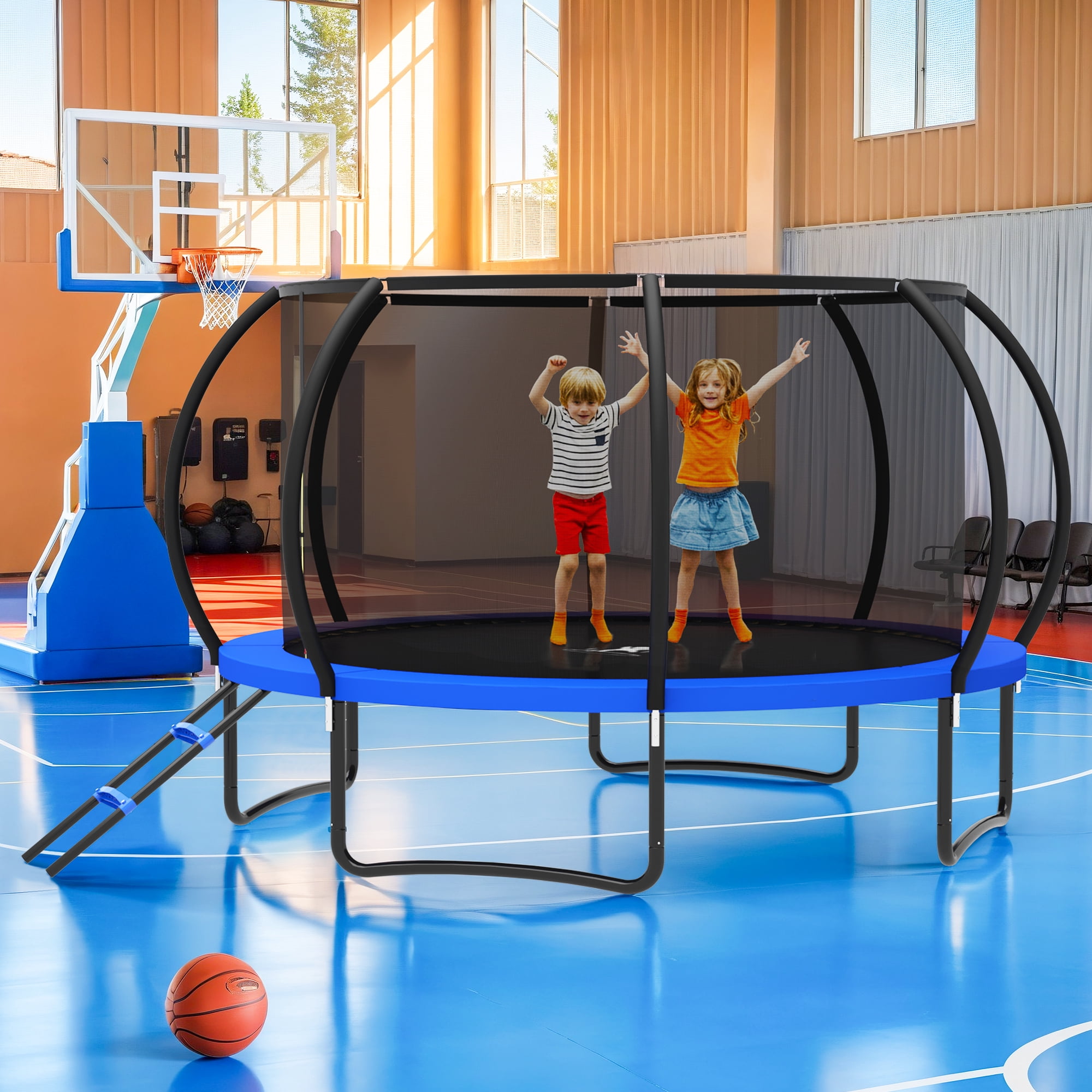 Betisef 12 FT Recreational Trampoline W/ Safety Enclosure Net – Indoor & Outdoor Use, Round Trampoline For Kids Blue