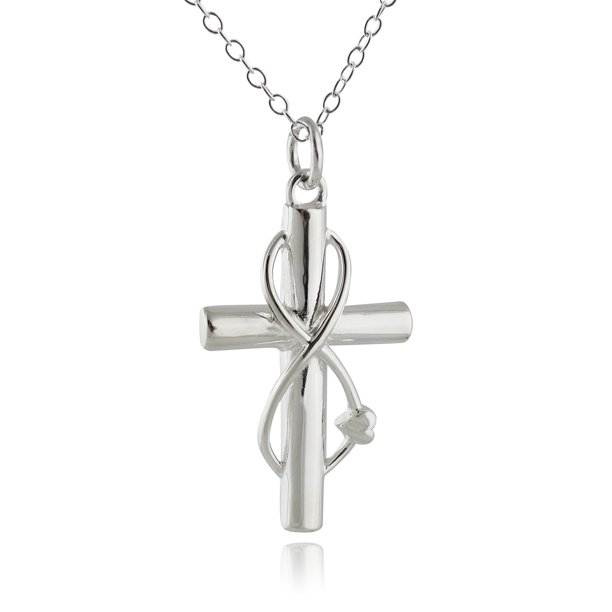 Fashionjunkie4Life Sterling Silver Infinity Cross Pendant Necklace 18