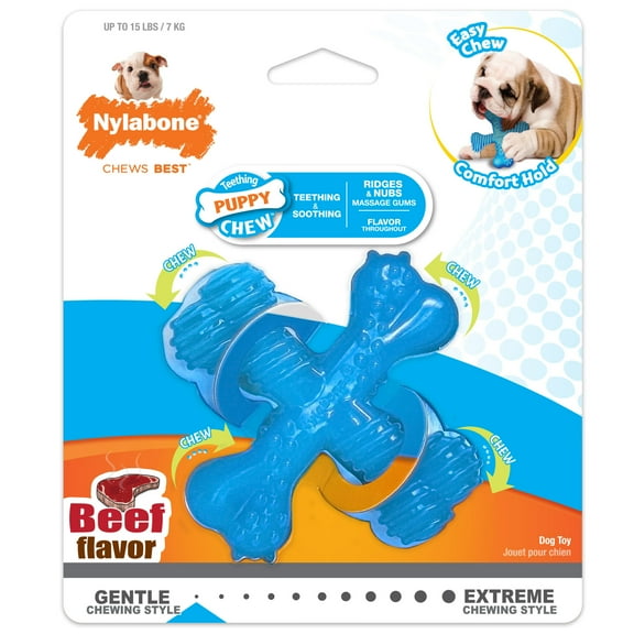 Nylabone Puppy Chew Comfort Hold X Bone Dog Chew Toy Beef X-Small (1 Count)