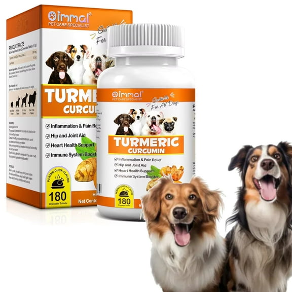 Turmeric and Curcumin for Dogs - 180 Count Tablet Treats – Helps Shedding, Skin Allergy, Itch and Dry Skin Relief, Hot Spots - Skin and Coat Supplement - Salmon Oil - Duck Flavor - Joint Health