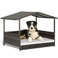 thumbnail image 1 of Gymax Wicker Dog House w/ Cushion Lounge Raised Rattan Bed for Indoor/Outdoor, 1 of 9