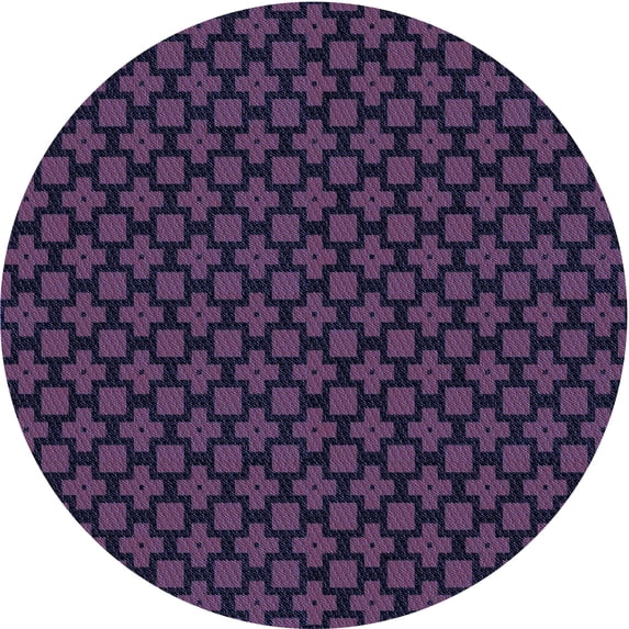 Ahgly Company Indoor Round Patterned Deep Purple Area Rugs, 5' Round