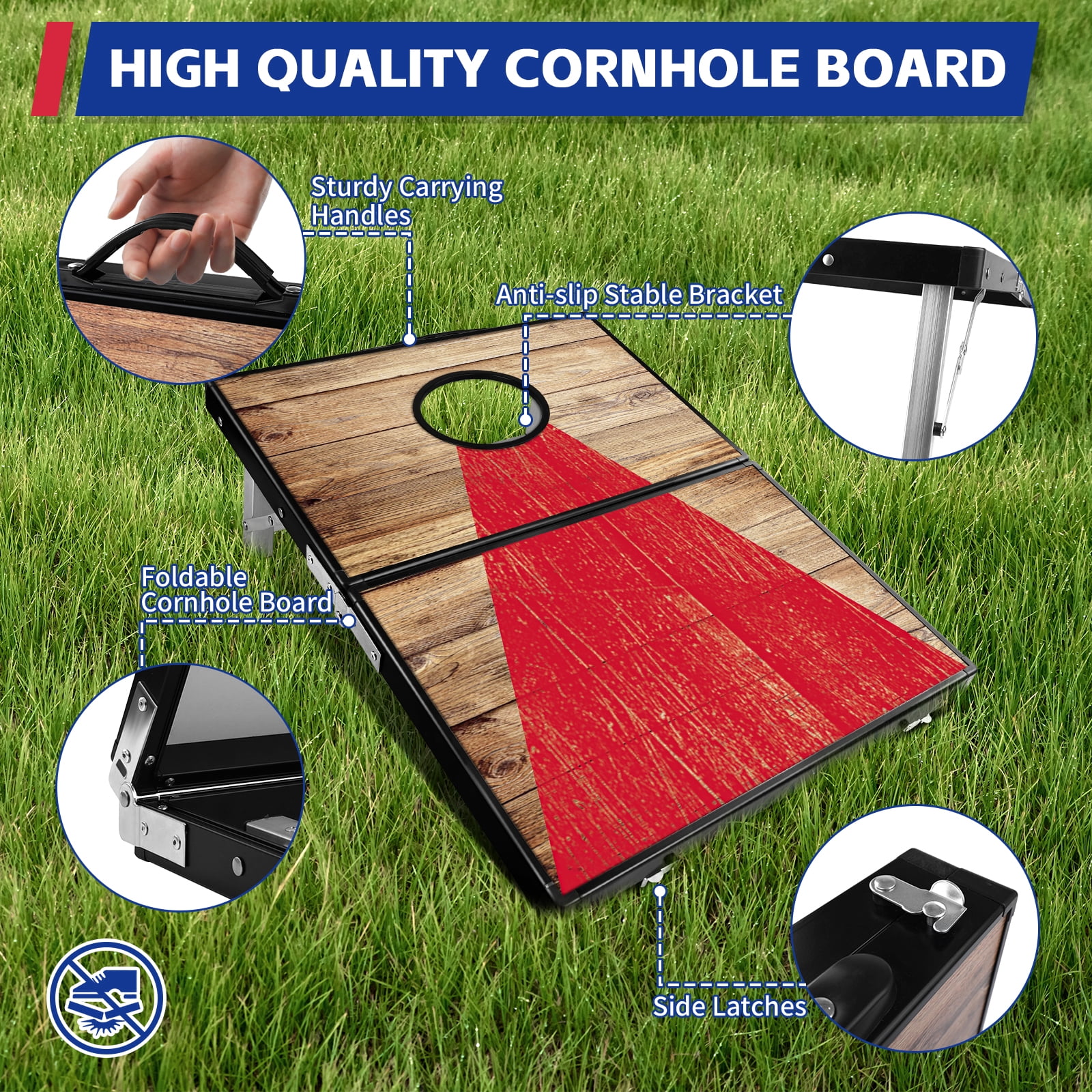 Ultra-Portable 3ft x 2ft Aluminum Alloy Cornhole Set – Foldable Lightweight Cornhole Boards with 8 All-Weather Bean Bags, Perfect for Backyard, Beach & Tailgate Parties