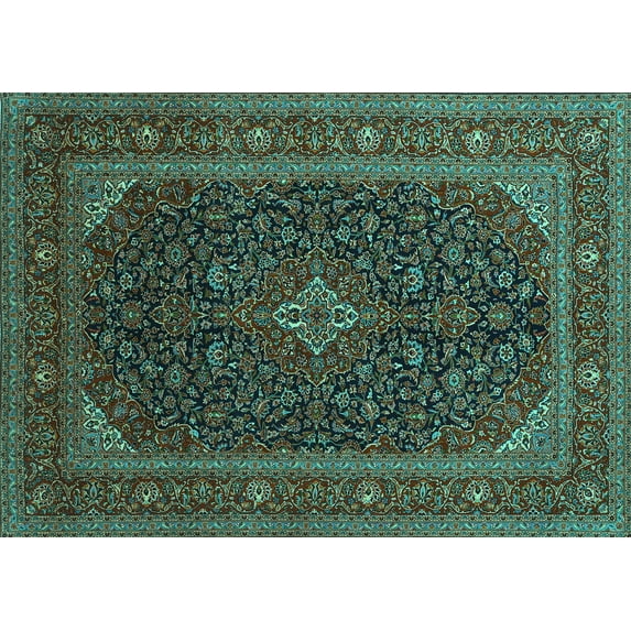 Ahgly Company Machine Washable Indoor Rectangle Persian Turquoise Blue Traditional Area Rugs, 5' x 7'