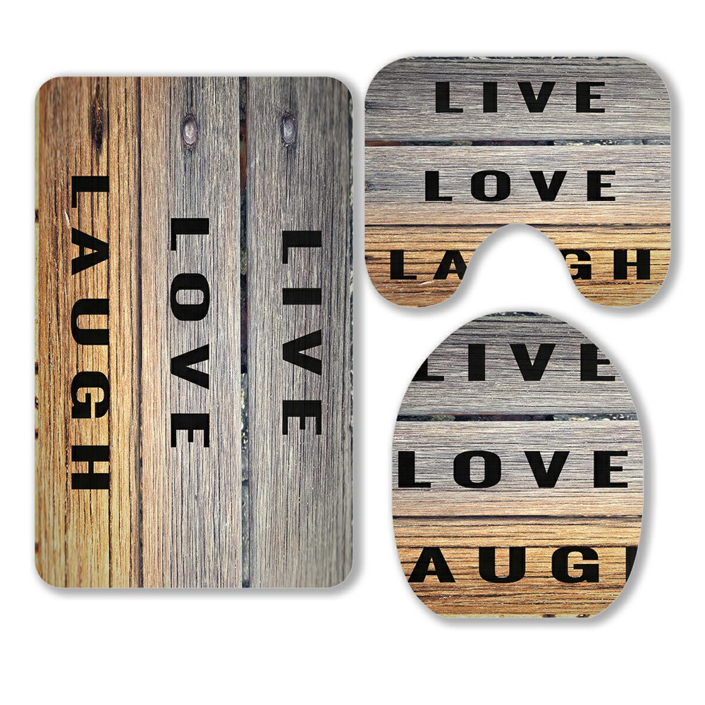 ECZJNT Live Love Laugh 3 Piece Bathroom Rugs Set Bath Rug Contour Mat