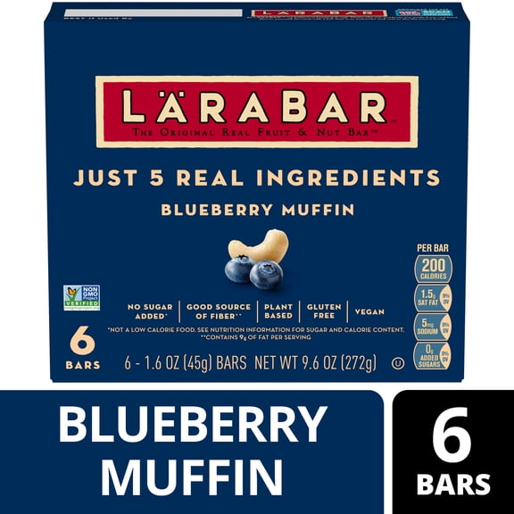 Larabar Blueberry Muffin Fruit and Nut Bars, Gluten Free and Vegan, 9.6 oz, 6 Count
