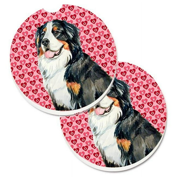 Bernese Mountain Dog Hearts Love & Valentines Day Portrait Set of 2 Cup Holder Car Coaster