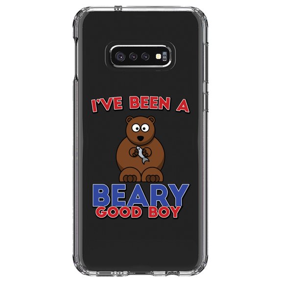 DistinctInk Clear Shockproof Hybrid Case for Samsung Galaxy S10e (5.8" Screen) - TPU Bumper Acrylic Back Tempered Glass Screen Protector - I've Been A Beary Good Boy