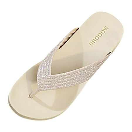 

ZAROYEAX Women s Fashion Trendy Beach Shoes Flat Heel Versatile Herringbone Flash Strap Slippers