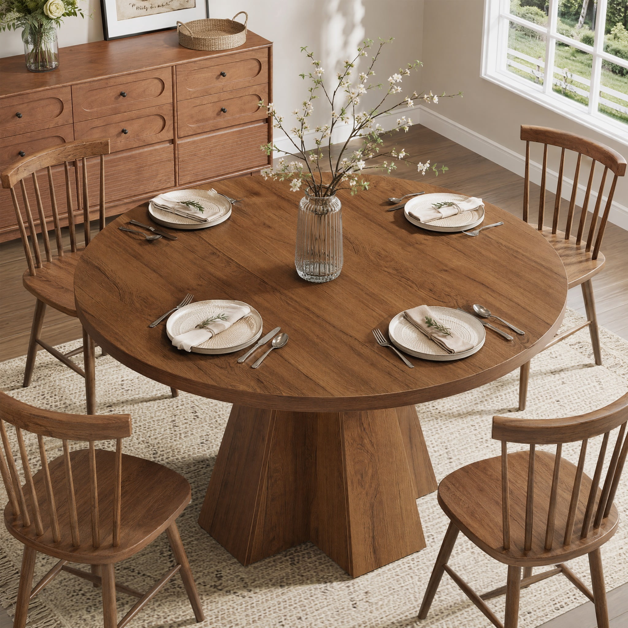 Baxton Studio, Wood Round Dining Table, 34-Inch, Walnut Brown