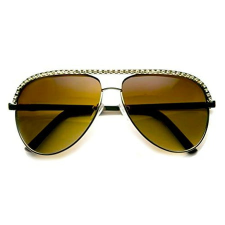 Emblem Eyewear - Rhinestones Womens Aviator Metal Sunglasses Stunner Fashion Celebrity Bling (Gold)