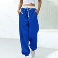thumbnail image 2 of LLYwey Wide Leg Linen Pants For Women Women Fashion Color Block Printed Drawstring Pants Female Ankle Pants Long Pant Style H93 Blue S, 2 of 5