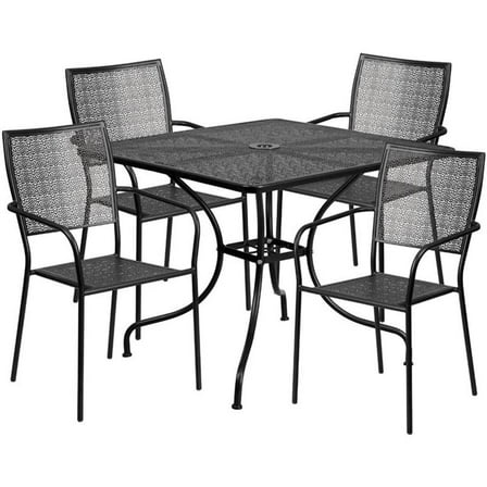 Bowery Hill 5 Piece 36" Square Steel Flower Print Patio Dining Set in Black
