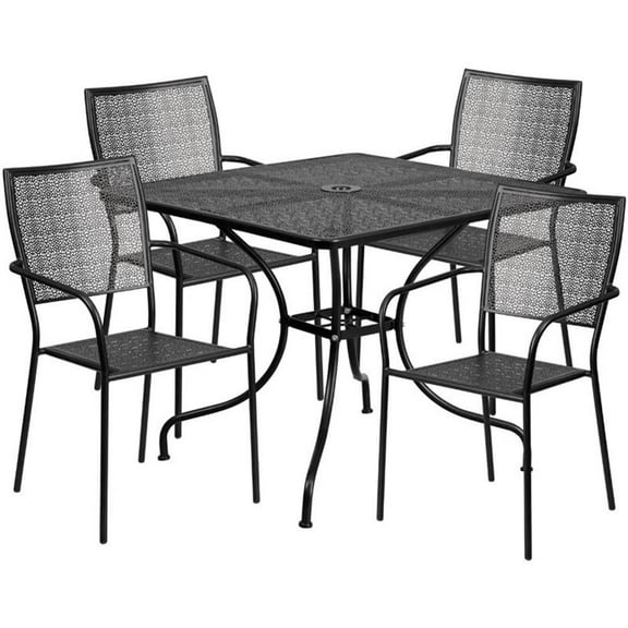 Bowery Hill 5 Piece 36" Square Steel Flower Print Patio Dining Set in Black