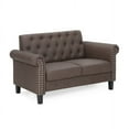 thumbnail image 5 of Furinno Bastia Vintage Button Tufted Loveseat, Brown Faux Leather, 5 of 5