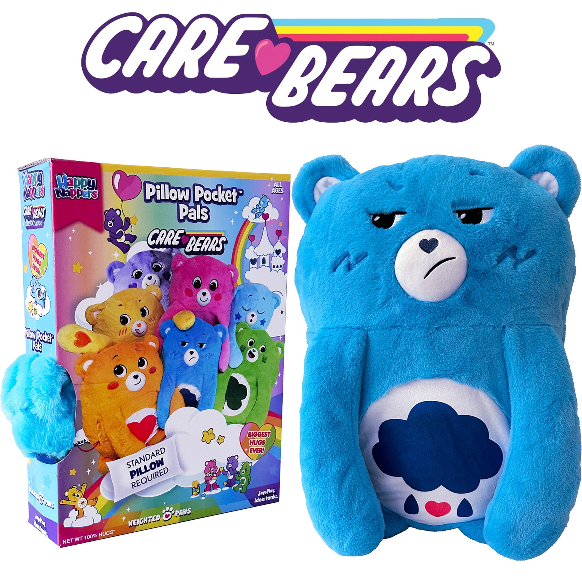 Happy Nappers: Care Bears Pillow Pocket Pal - Grumpy Bear - Plush Character Pillow Case, Animal Cover w/ Weighted Paws, Soft Huggable Companion, Kids