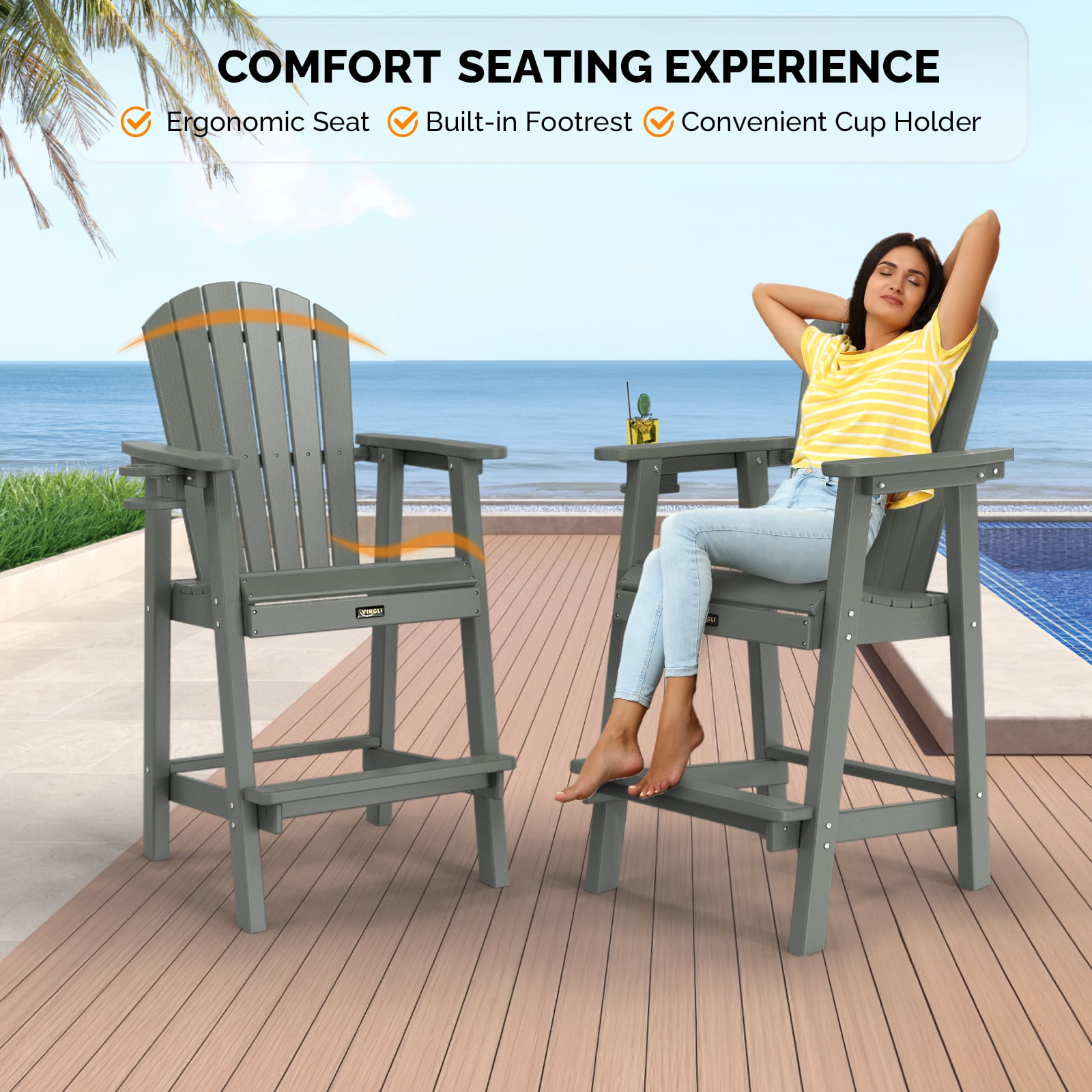 Muskoka Chair Tall Adirondack Chairs Set Of 3, Outdoor Balcony