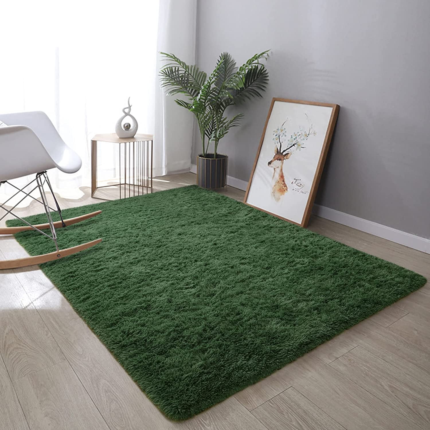 Noahas Super Soft Shaggy Rugs Fluffy Carpets, 3x5 ft, Deep-Green Area Rug for Living Room Bedroom Girls Kids Room Nursery Home Decor, Non-Slip Plush Indoor Floor Bedside Rug, 3x5 Feet Deep-Green