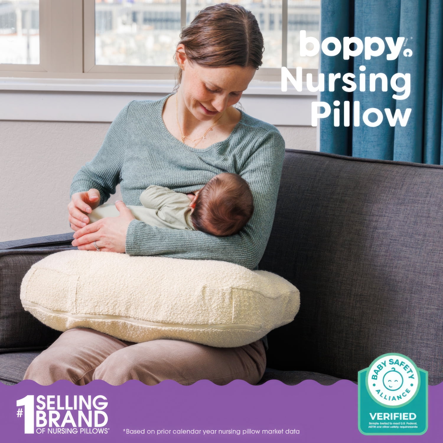 Boppy Nursing Pillow - Ergonomic Bottle & Breastfeeding Pillow, Higher, Firmer & Larger, Water-Repellent with Washable Premium Fabric Cover, Baby Safety Alliance Verified - Boucle Oatmeal