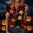 thumbnail image 2 of Minjewel Womens T Shirts Casual V Neck Short Sleeve - Fall Leaves Print Button Detail, T Shirts for Women Seasonal Graphic Tee, Summer Tops for Women for Autumn,Earthy Yellow L, 2 of 6