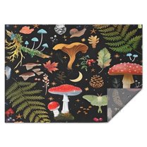 Red Mushroom Fern Black Pattern Rectangle Tablecloth 60"x84",Waterproof Polyester Rectangle Table Cloth, Wipeable Spillproof Polyester Tablecloth for Dining, Camping, Indoor and Outdoor