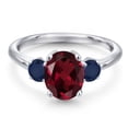 thumbnail image 3 of Gem Stone King 925 Sterling Silver Red Rhodolite Garnet and Blue Sapphire Engagement Ring for Women | 2.70 Cttw | Oval 9X7MM | Gemstone January Birthstone | Size 7, 3 of 6