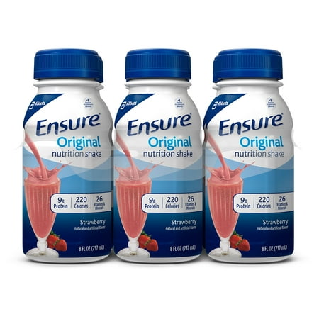 Ensure Original Nutrition Shake with 9 grams of protein, Meal Replacement Shakes, Strawberry, 8 fl oz, 6