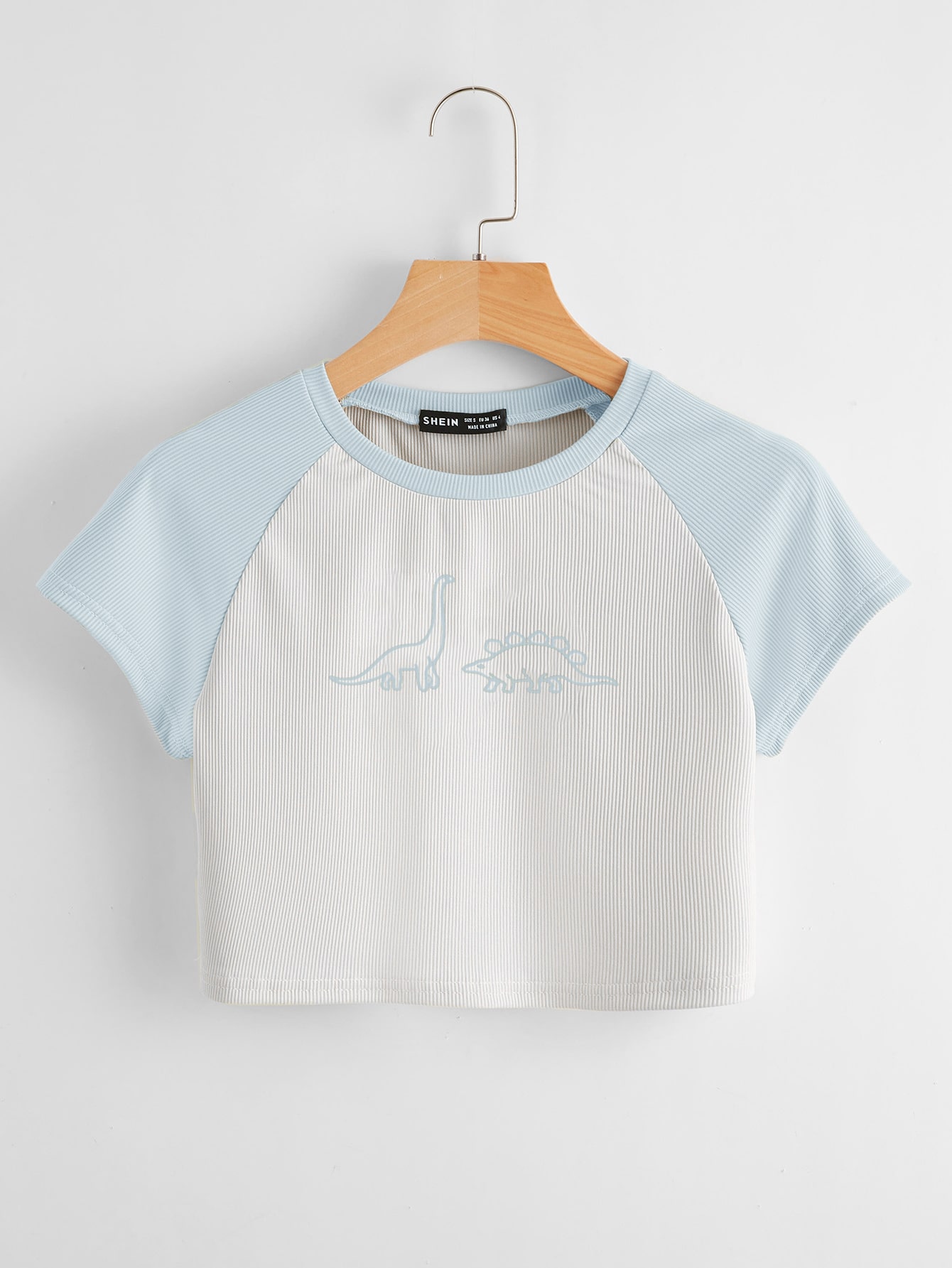 Dinosaur Print Ribbed Crop Baseball Tee 
