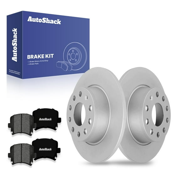 AutoShack 10.7" (271.8 mm) Rear Solid Brake Rotors Coated   Premium Ceramic Brake Pads | Replacement for 2008-2009 Volkswagen Jetta 2017 Volkswagen GTI | 6-PC Brake Kit | ArmorStop