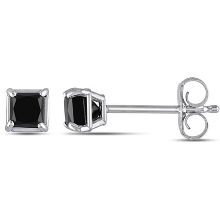 Miabella 1/2 Carat T.W. Princess Cut Black Diamond Solitaire 10kt White Gold Earrings