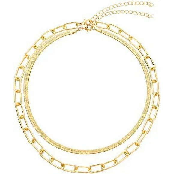 Link Layered Necklace Gold Layering Paperclip Chain Choker for Women