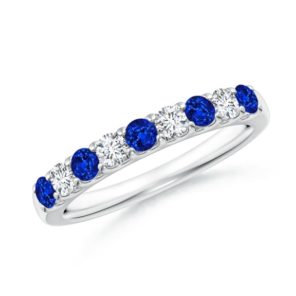 ANGARA Natural Shared Prong Sapphire and Diamond Half Eternity Ring in 14K White Gold for Women (Size-2.5mm) | September Birthstone, Anniversary, Jewelry Gift for Women | Natural Blue Sapphire Ring