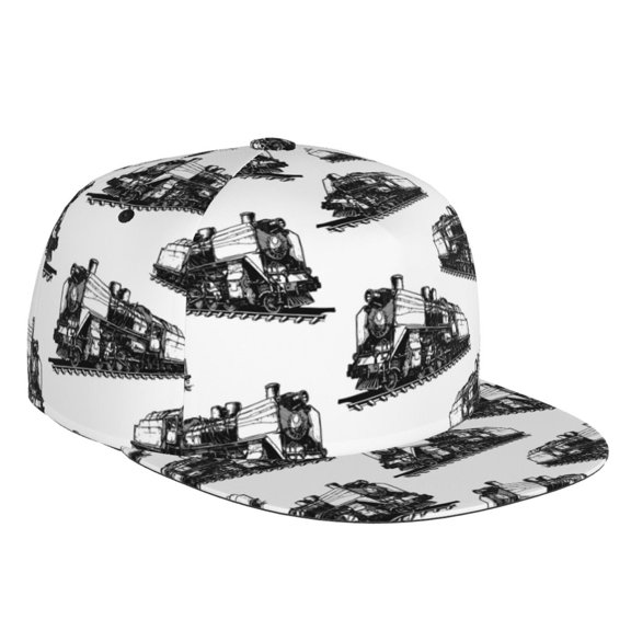 Flat Bill Trucker Hats for Women Men - Vintage Train Pattern Adjustable Flat Baseball Cap Snapback Hats Dad Hats for Men