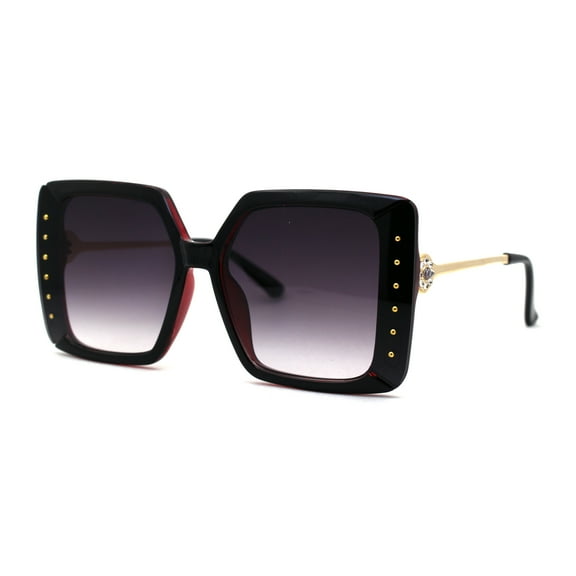 Floral Rhinestone Jewel Pin Hinge Metal Arms Square Luxury Diva Sunglasses Black Red Smoke