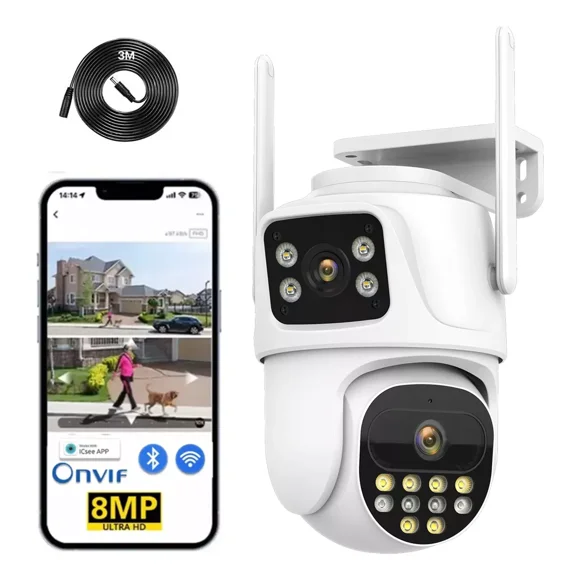 Cámara De Seguridad Exterior Wifi 8mp Doble Lente Y Pantalla