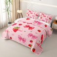 thumbnail image 3 of Manfei 3D Cartoon Strawberry Twin Quilt Set,Pink Cute Bow Twin Coverlet Set,3pcs,1 Bedspread and 1 Pillowcase, 3 of 7