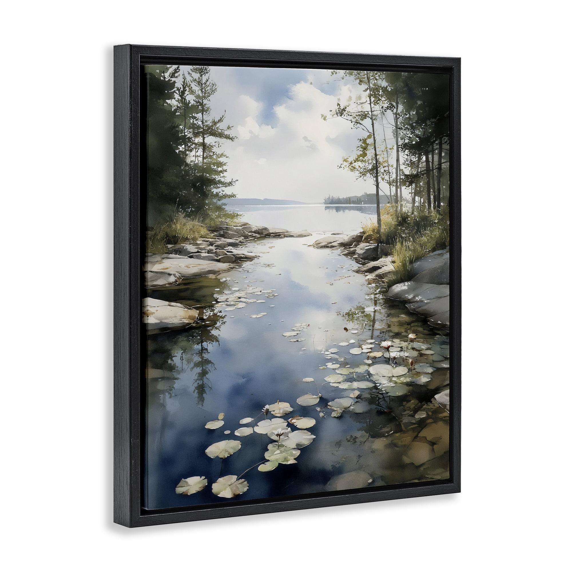Stupell Industries Lilypad Inlet Reflection Black Framed Floater Canvas Wall Art, design by Franklyn Gregory